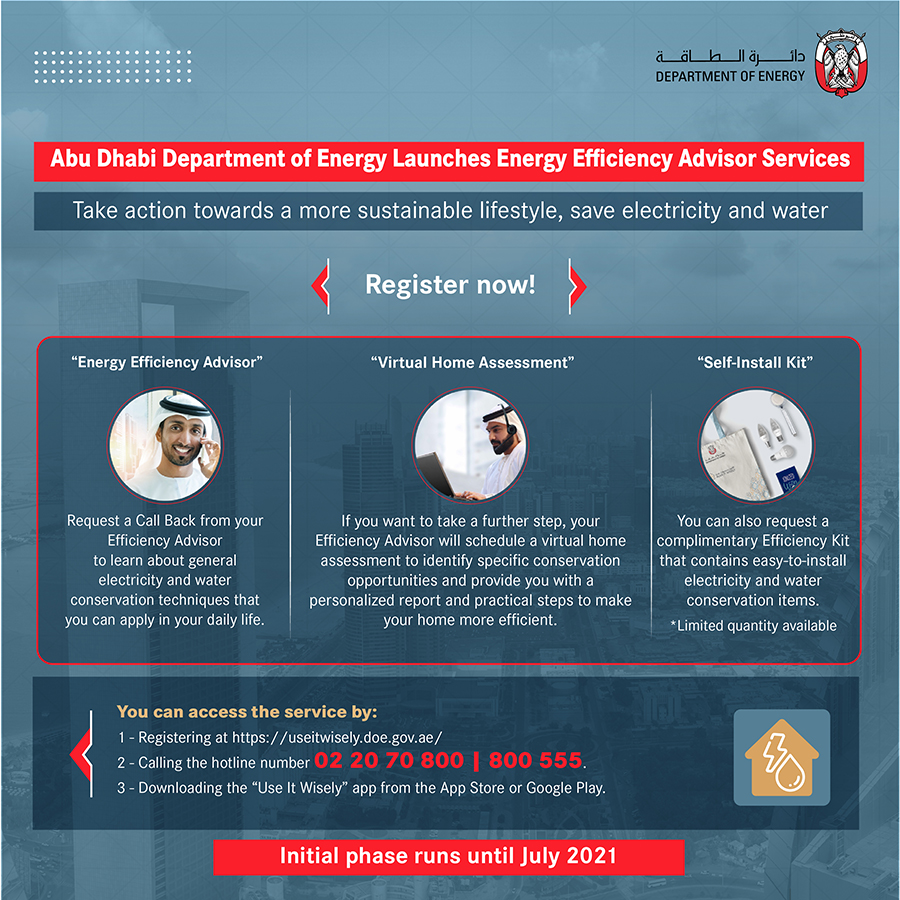 Image for Abu Dhabi Department Of Energy Launches Free Live Energy Efficiency Advisor Services To Support Households In Reducing Consumption